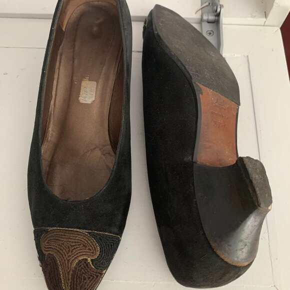 Vintage Black Suede Woven Detail Heels Size 7 - Picture 8 of 9